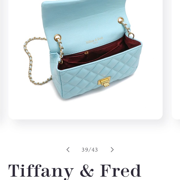 Tiffany & Fred Paris blue and gold leather bag purse quilted chain ball - Picture 3 of 15